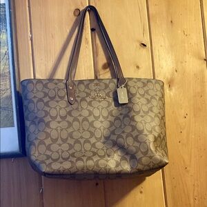Coach Brown Signature Tote Bag with Leather Handles